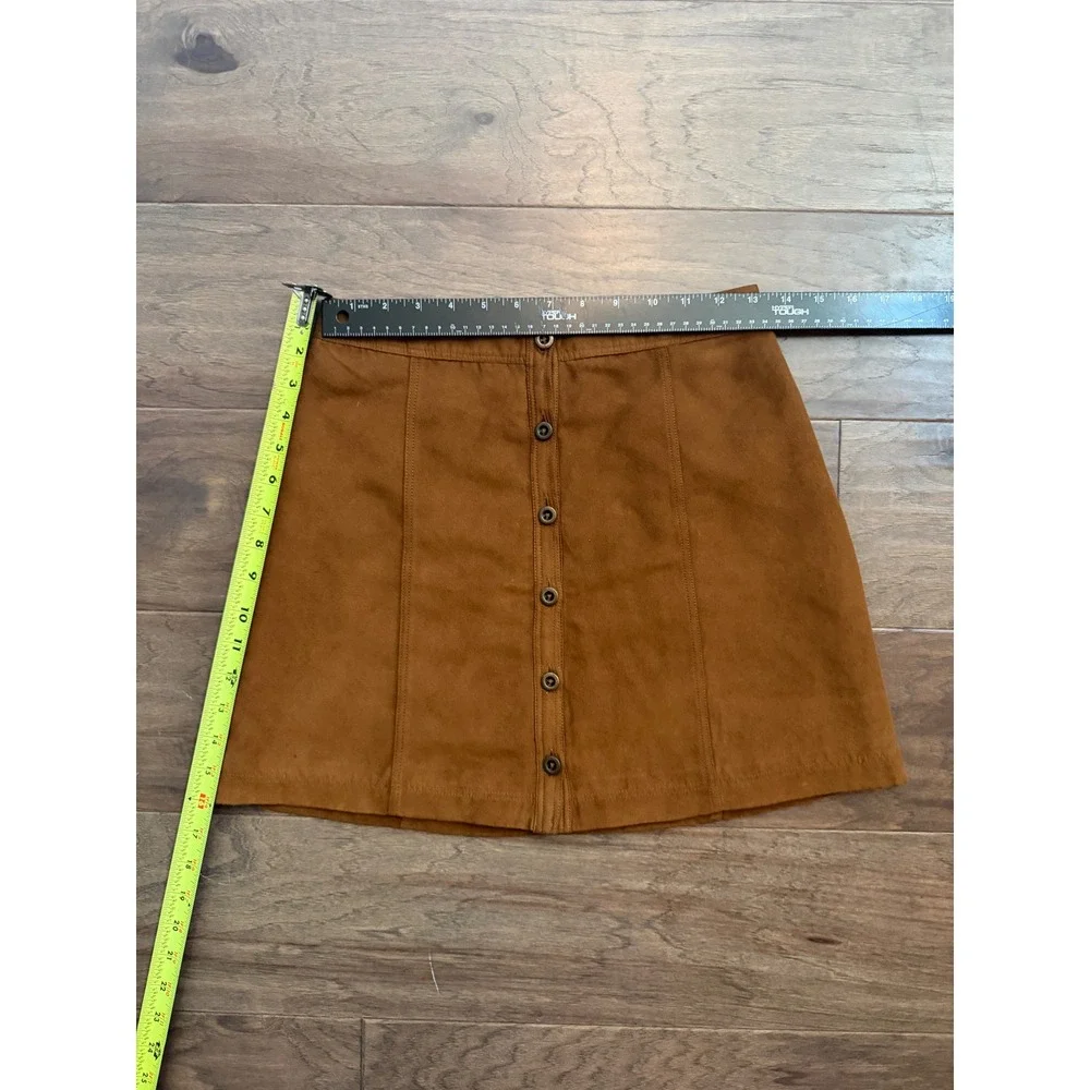 Hollister Brown Faux Suede Button Front Mini Skirt Size 1 Cognac A-Line Boho